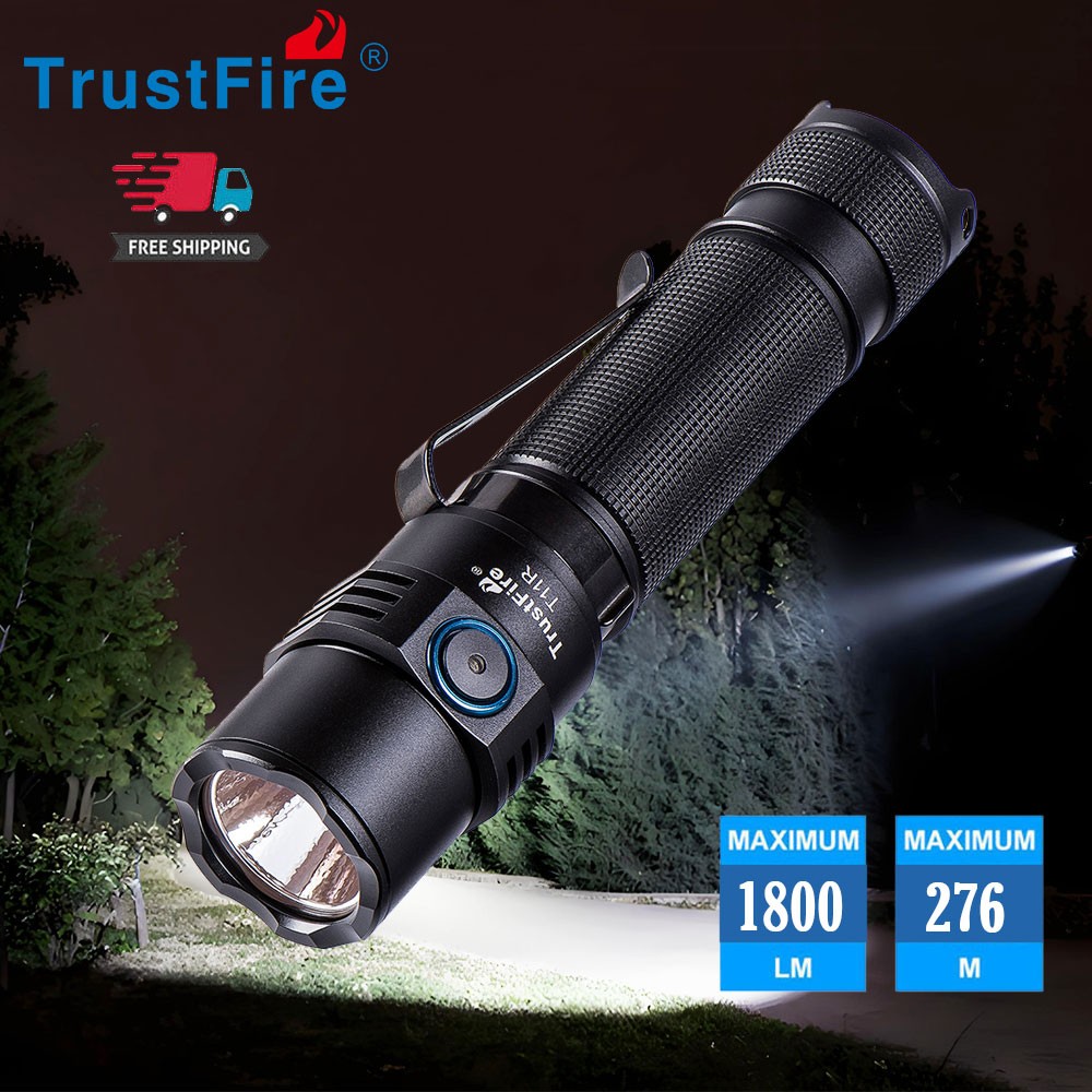 TrustFire Rechargeable 1800-Lumen Tactical Flashlight with Clip & IP68 LED Torch
