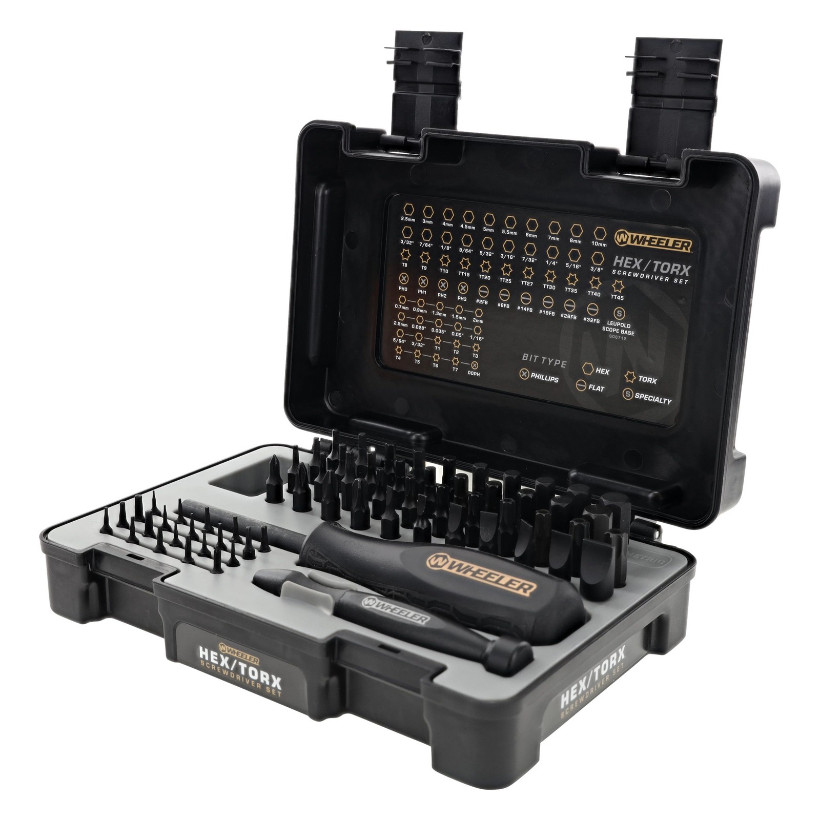 Wheeler Hex/Torx Driver Set 65 Pc Kit 63 Bits 2 Drivers with Molded Case Black