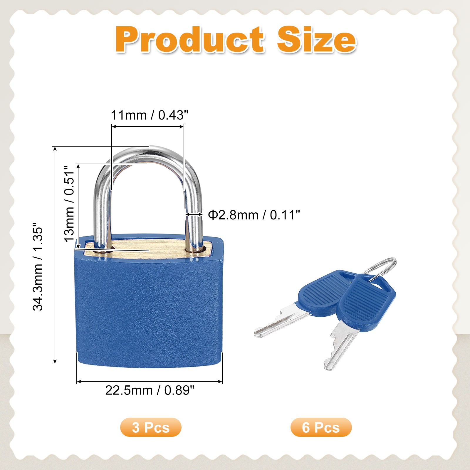 3 Pcs Padlock with Keys Shackle Waterproof Keyed Locks Dark Blue