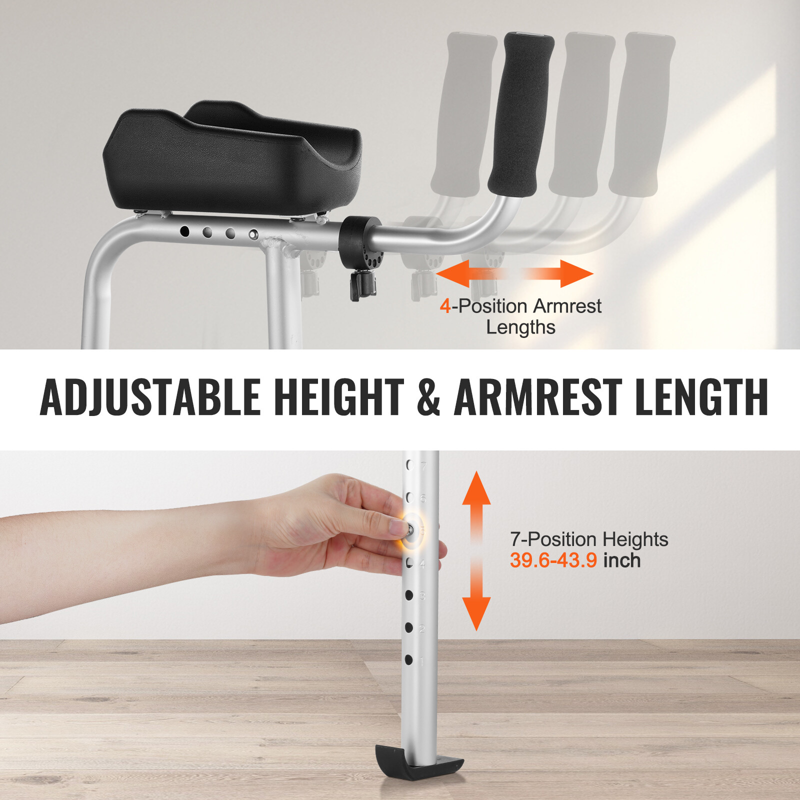 VEVOR 2 in 1 Folding Walker with Armrest Pads & 5" Solid Wheel Height Adjustable