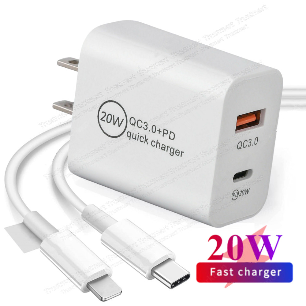 20W Fast Charger Type USB C Cube PD Cable For iPhone 16 15 14 13 12 11 Pro 8 Lot