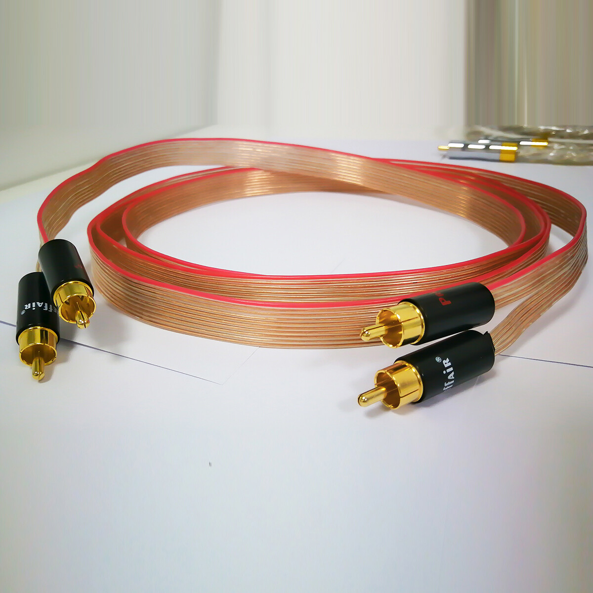 1 Pair 8N OCC Copper Flat Ribbon RCA Cable Signal Cord with Gold Plated Plug