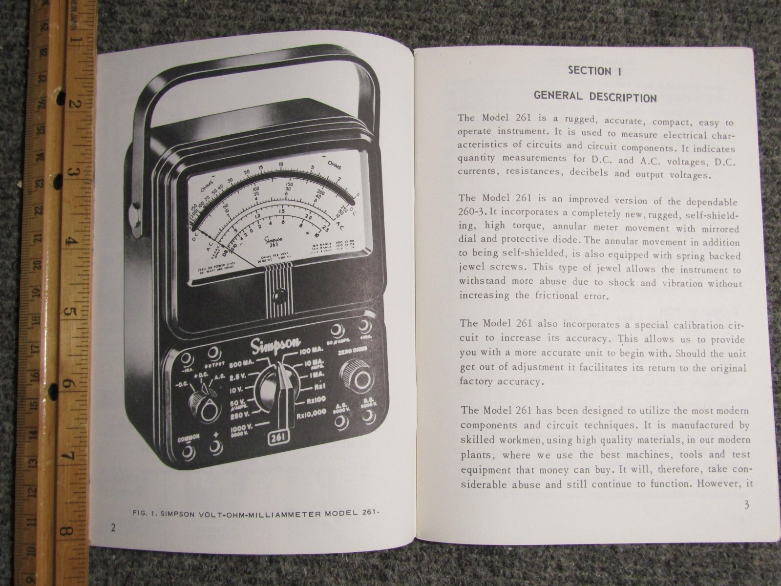 Simpson V.O.M Model 261 Operator's Manual ~ c. 1963 ~ Original