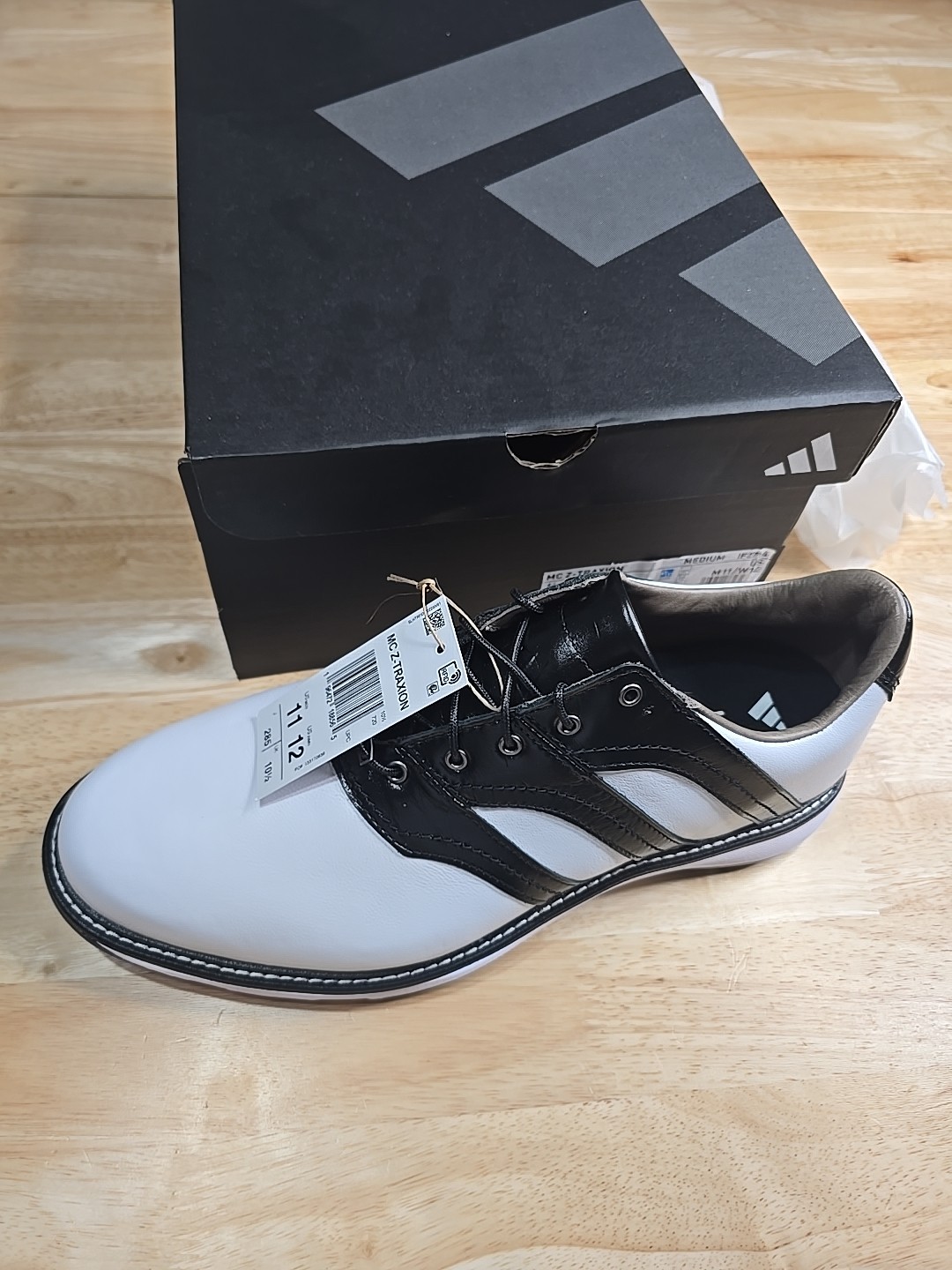 Adidas White Black Leather MC Z-Traxion Spikeless Golf Shoes Size 11 Mens IF2714