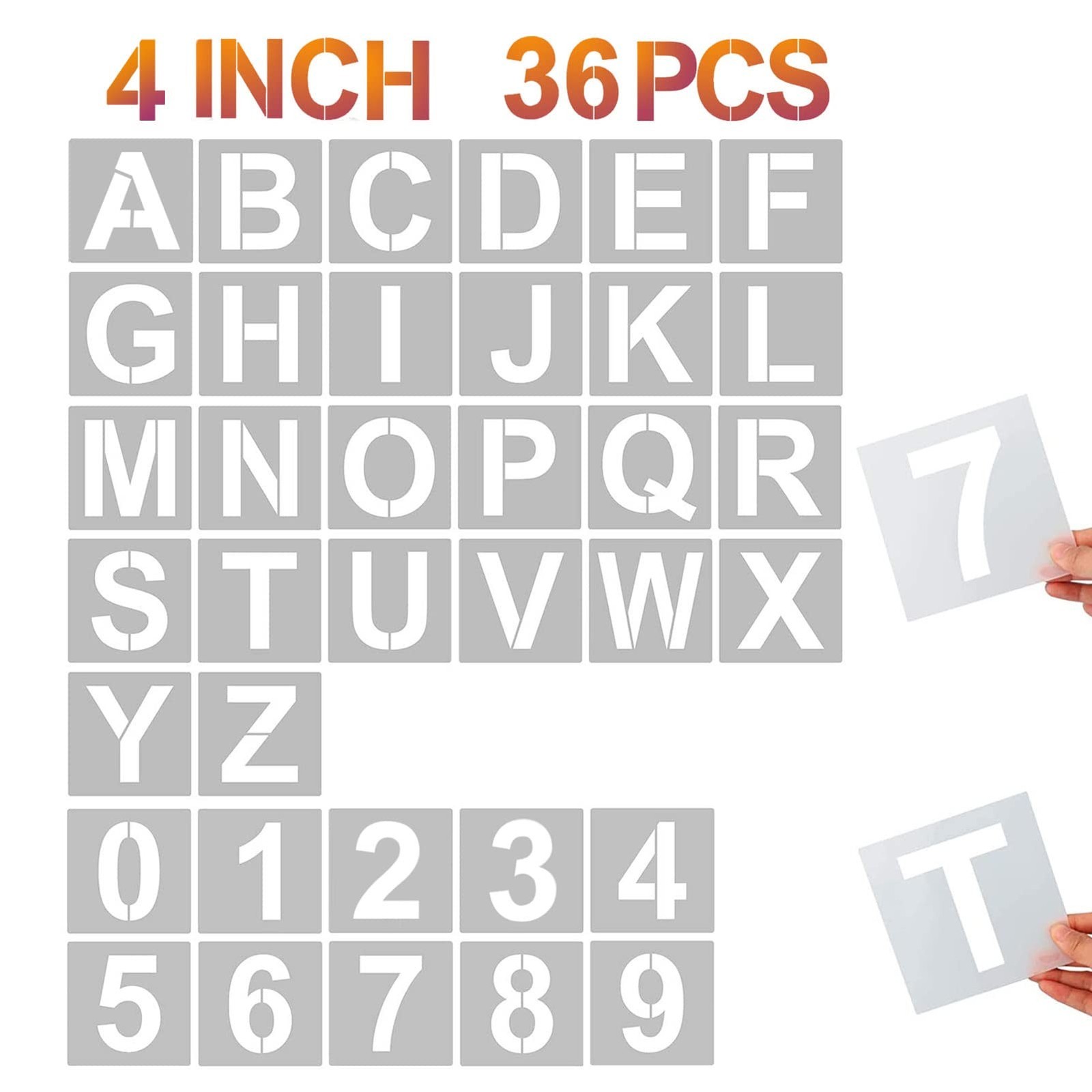 4 Inch Letter Stencils and Numbers, 36 Pcs Alphabet Art Craft Stencil, Reusab...