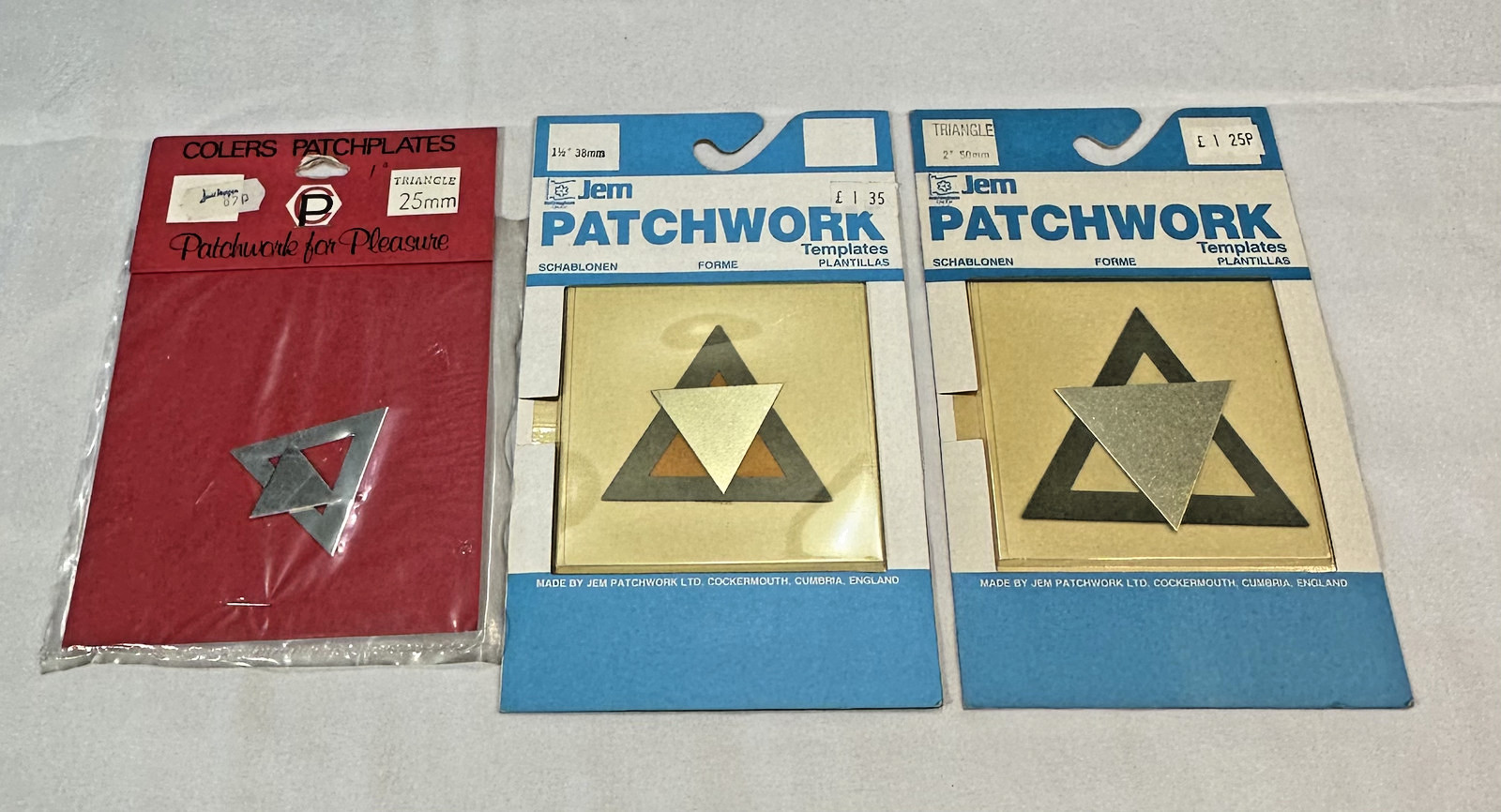 Vintage Quilter Metal Templates Triangle Lot of 3 NEW Old Stock - Colers/Jem UK