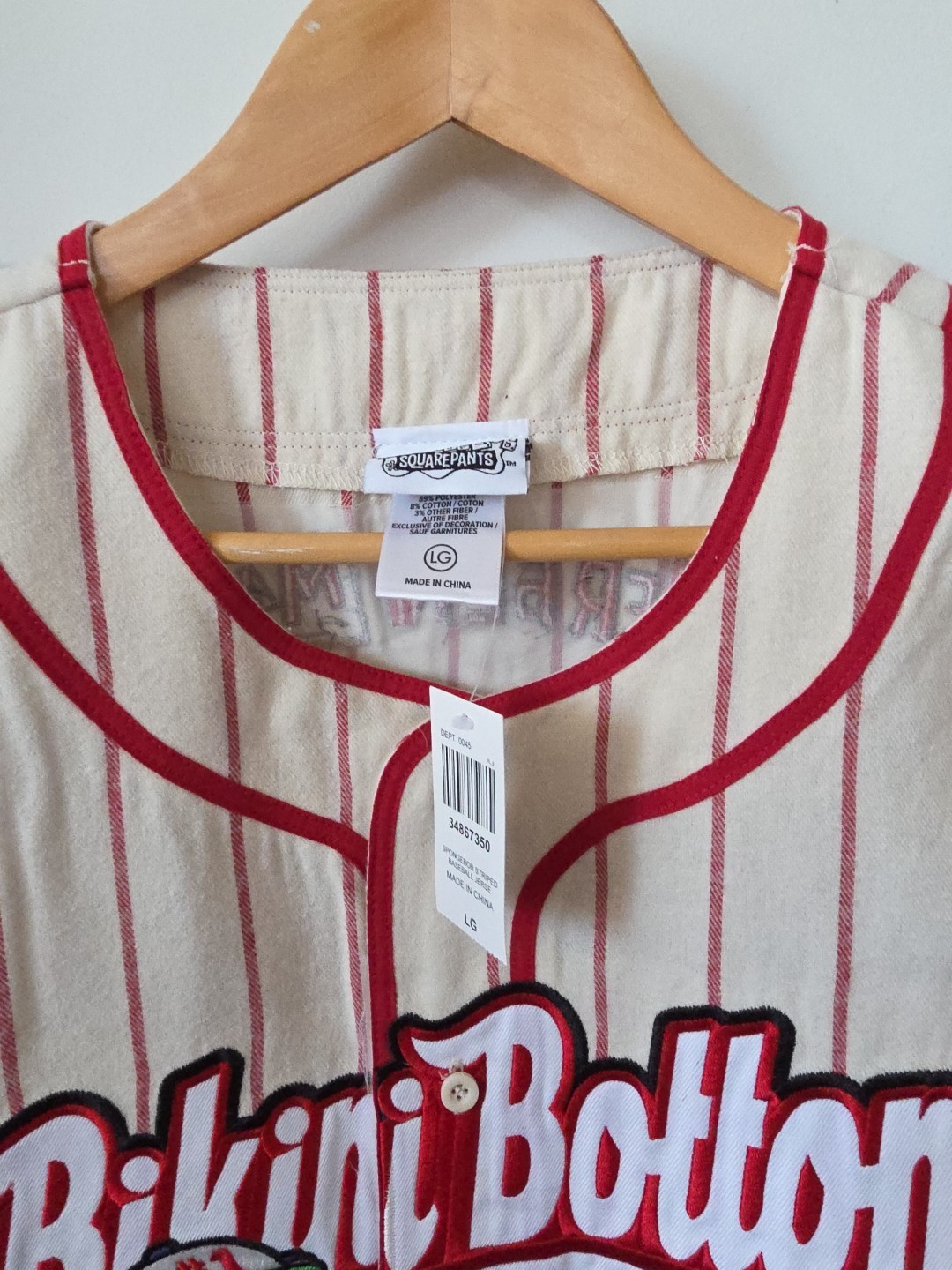 Spongebob Squarepants Bikini Bottom Striped Baseball Jersey Large NWT (M2)