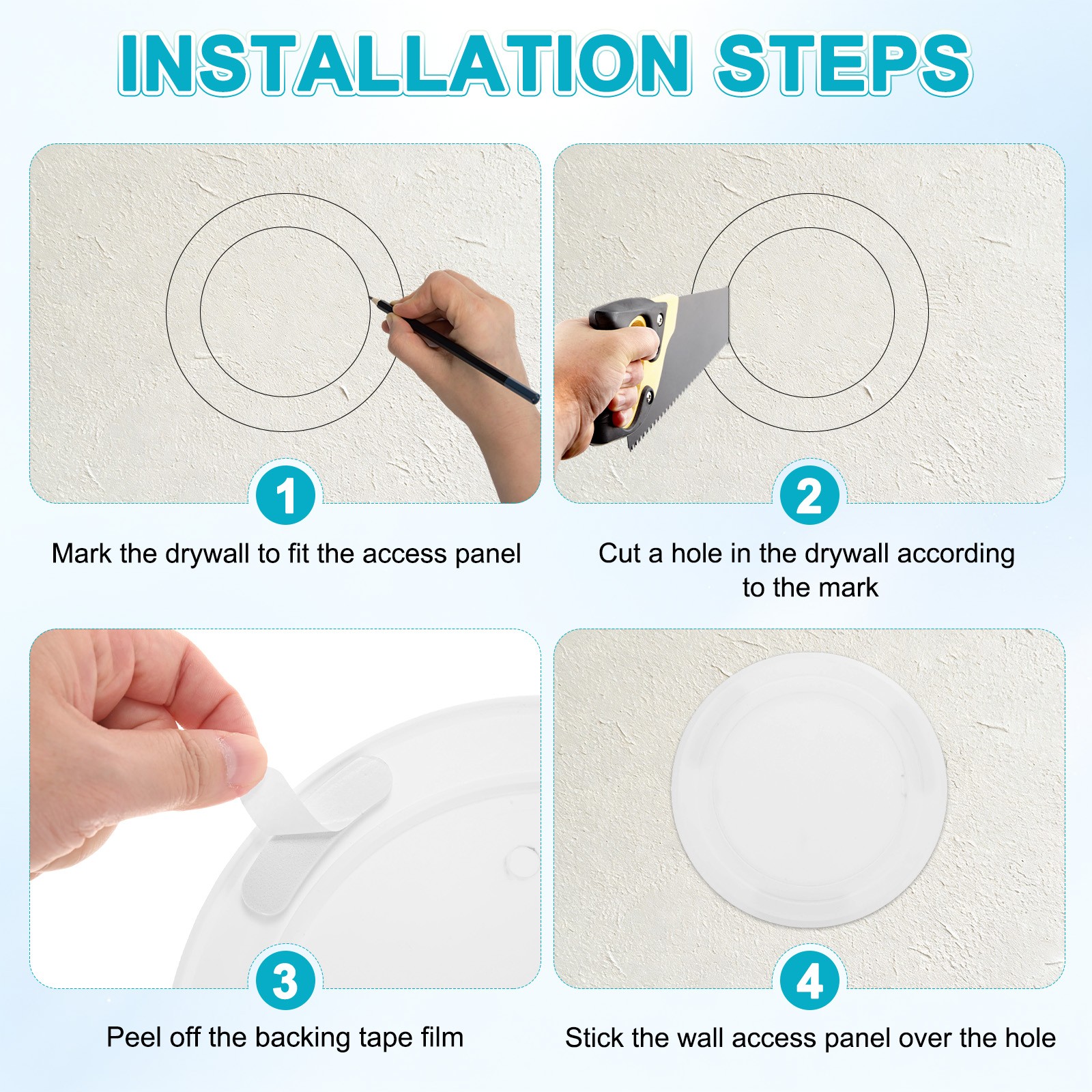2-Pack Access Panel for Drywall, 4x4 Inch Round Plastic Removable [White]