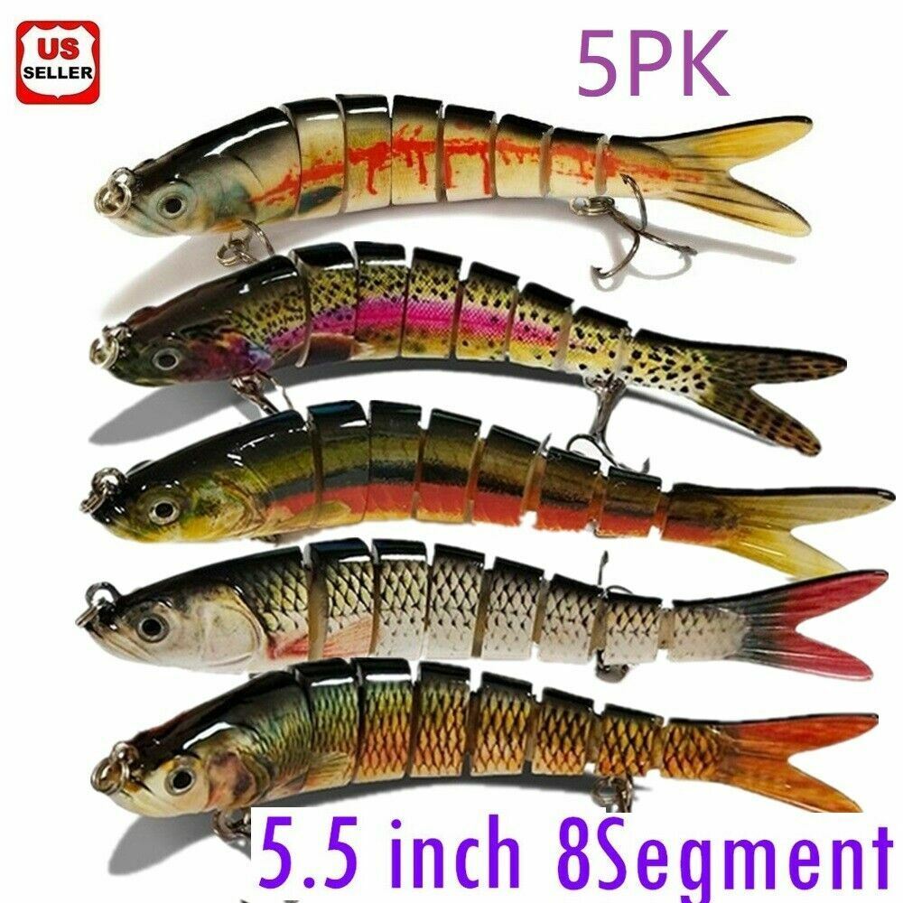 5PCS Lifelike Eyes 8 Segment Bionic Bait Treble Hooks Crucian Carp Fishing Lure