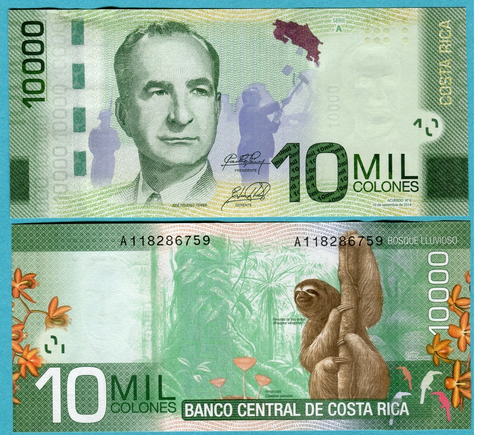 Costa Rica 10000 Colones 2014 P277b UNC**New Date