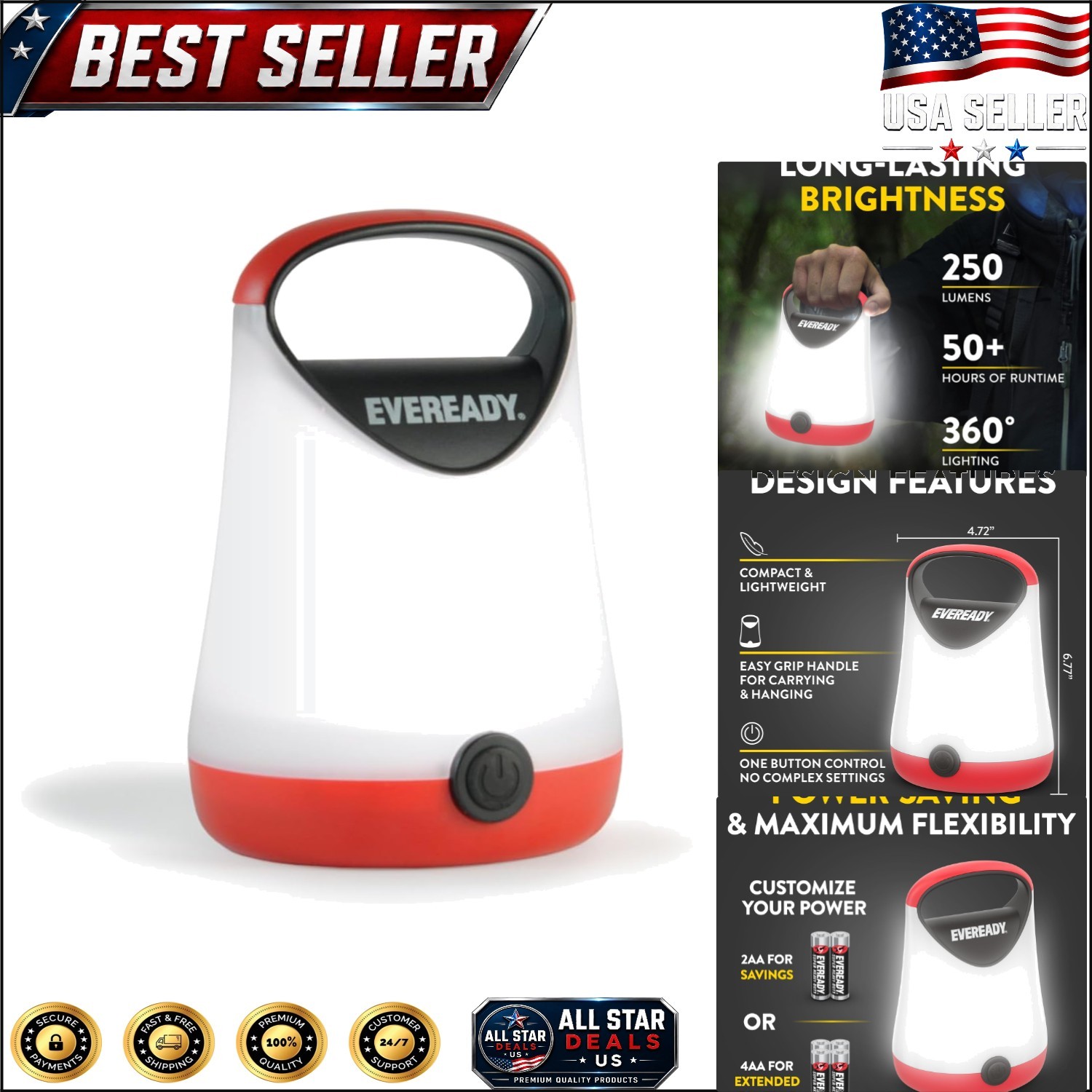 Bright 250 Lumens LED Lantern - Rugged Design for Outdoor Adventures & Home Use