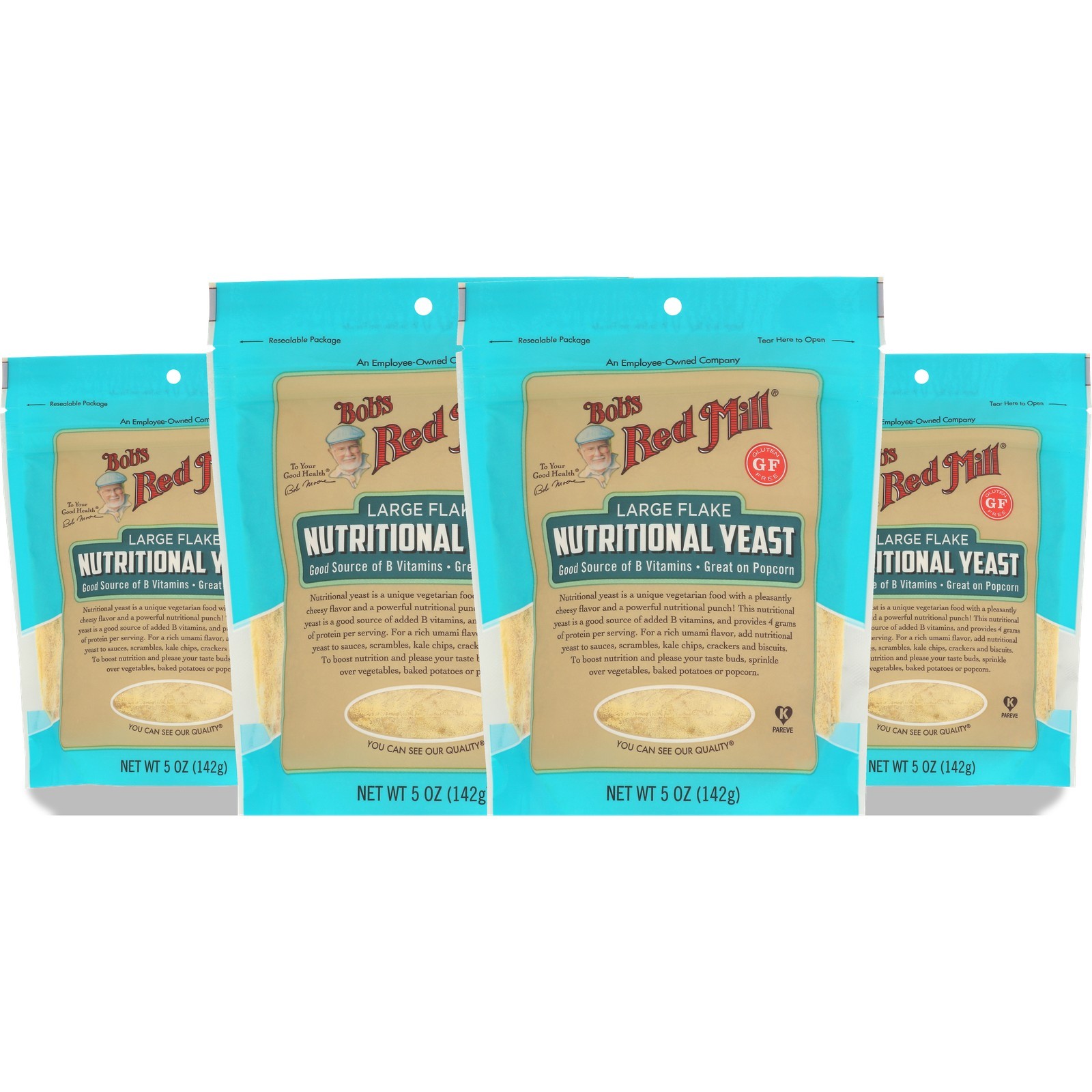 5 Oz Bob'S Red Mill Nutritional Yeast Large Flake 4 Grams Crackers 4 Pack