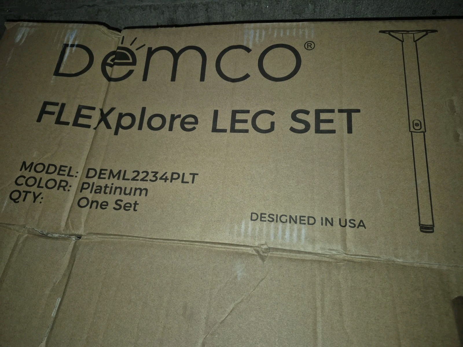 Demco FLEXplore Adjustable Table Desk Leg Set Platinum DEML2234PLT Open Box
