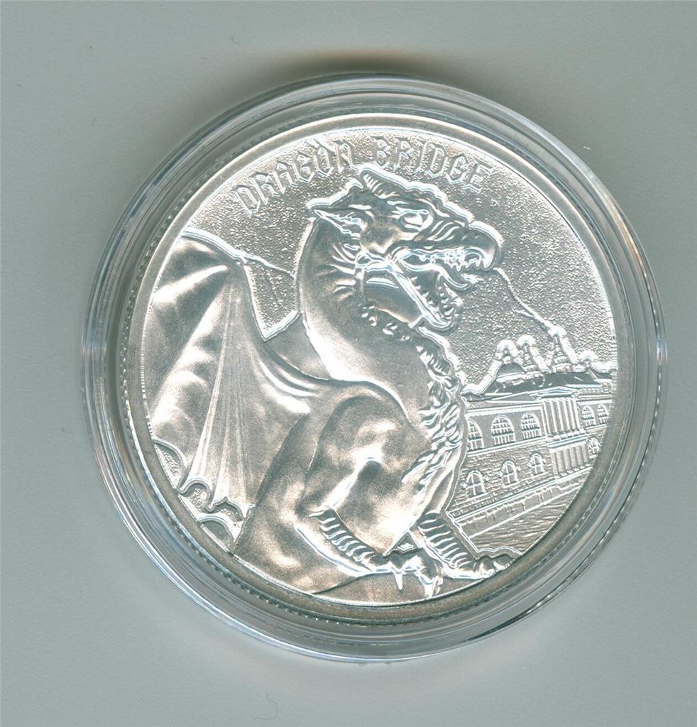 GARGOYLE TYPE VI DRAGON BRIDGE 1 OZ .999 HIGH RELIEF SILVER ROUND GEM BU