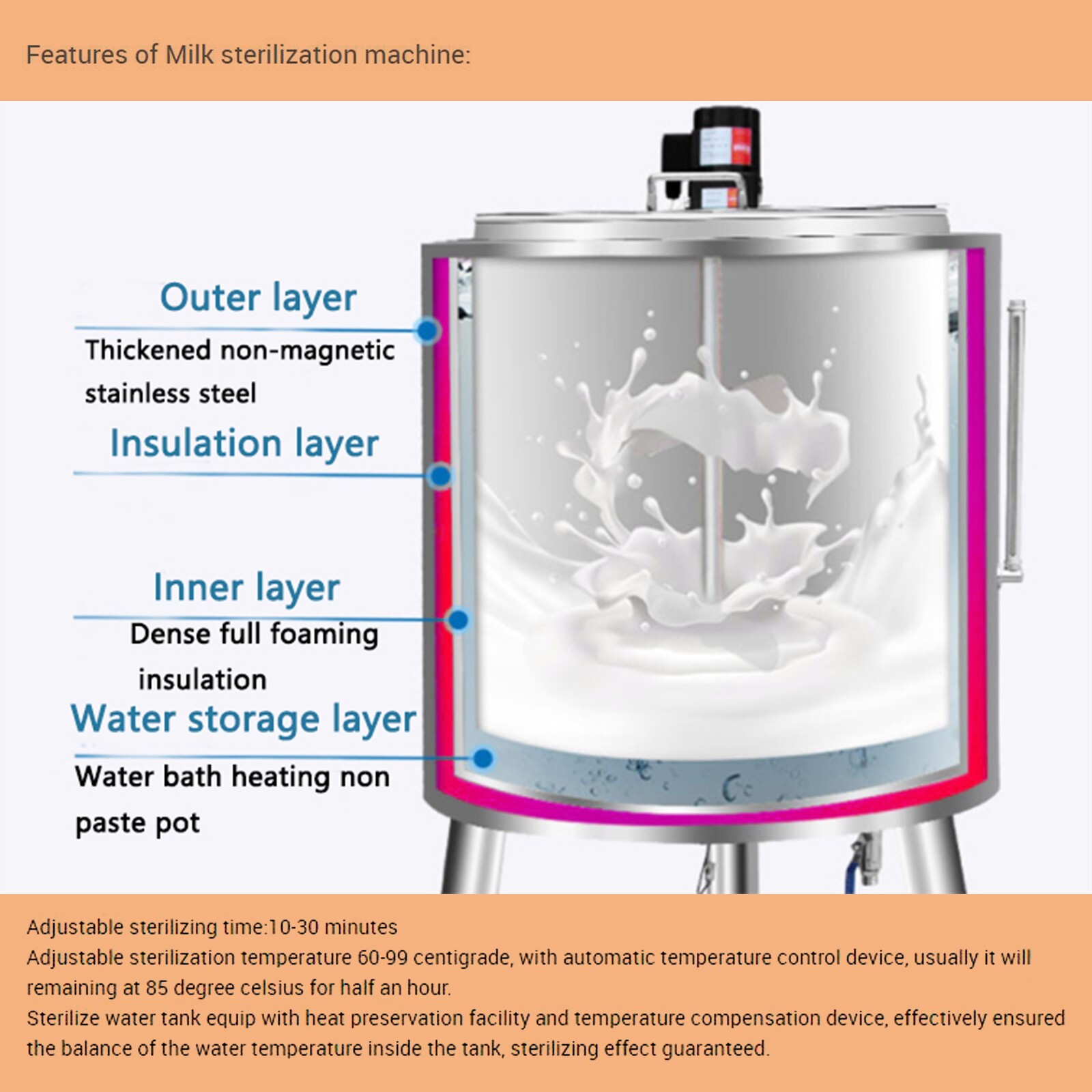 100L Commercial Pasteurization Machine Pasteurizer for Milk Juice Sterilization