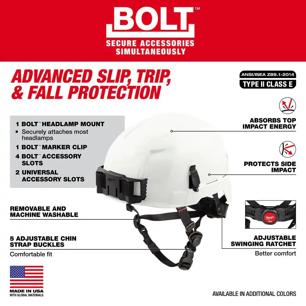 BOLT Red Type 2 Class E Non-Vented Safety Helmet with IMPACT-ARMOR Liner