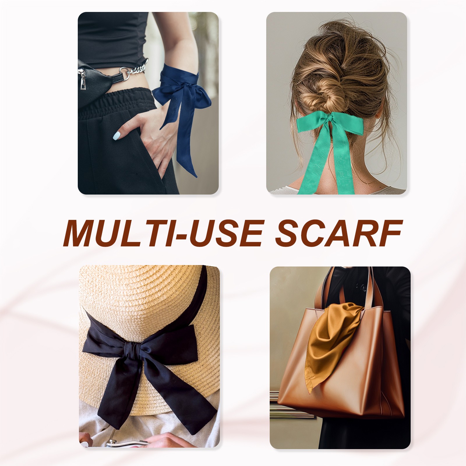 2 Pcs Stylish Ribbon Scarf Solid Color Skinny Scarf Long Satin Sash Deep Purple