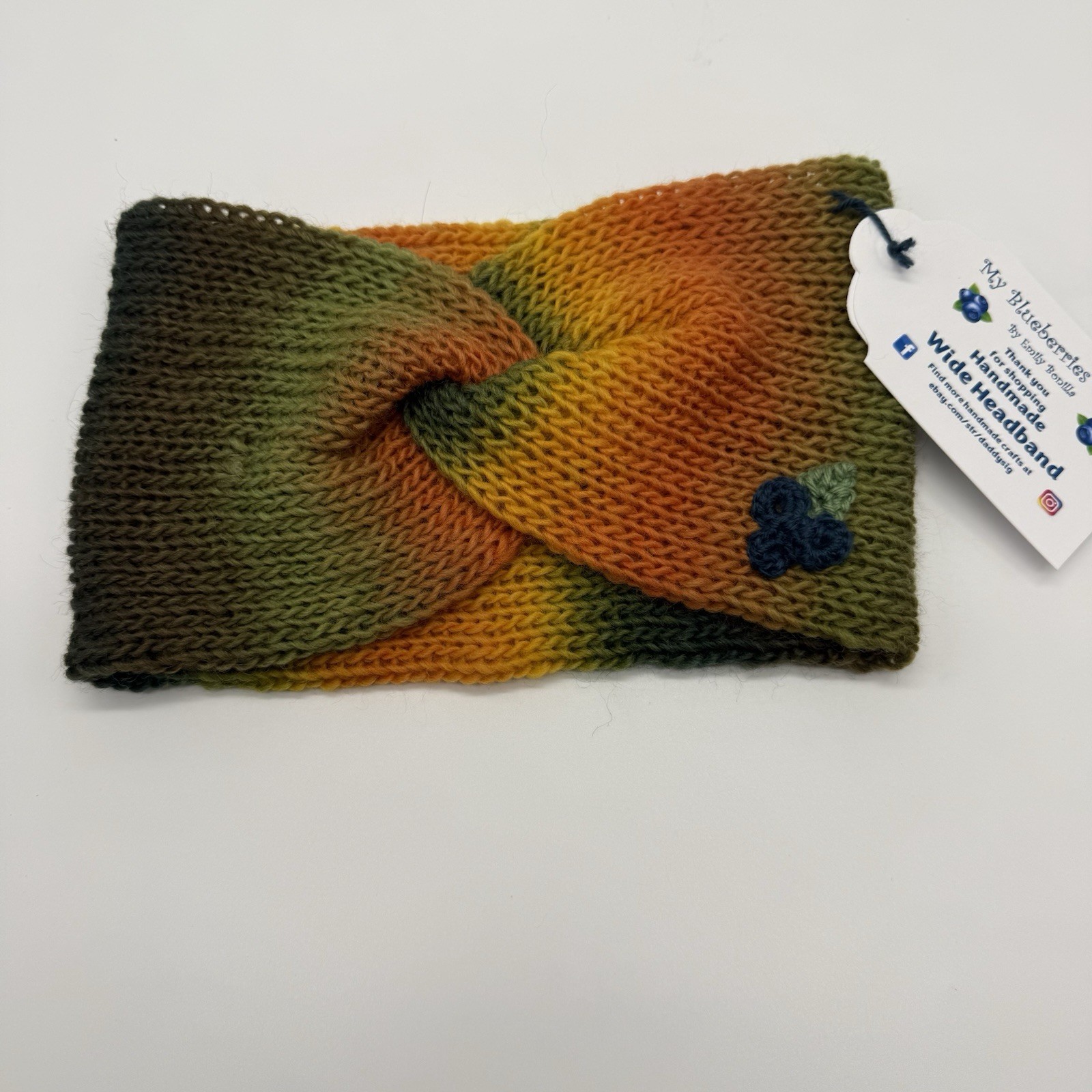 New My Blueberries Crafts Adult Green Orange Yellow Knitted Twisted Headband