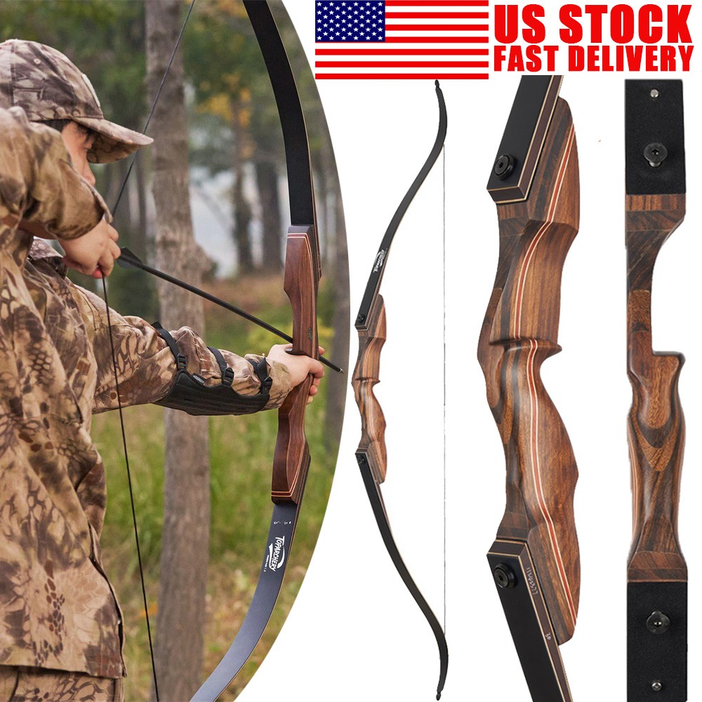 60'' Archery Takedown Recurve Bow 25-60lb Wooden Riser Bow Adult Target Shooting