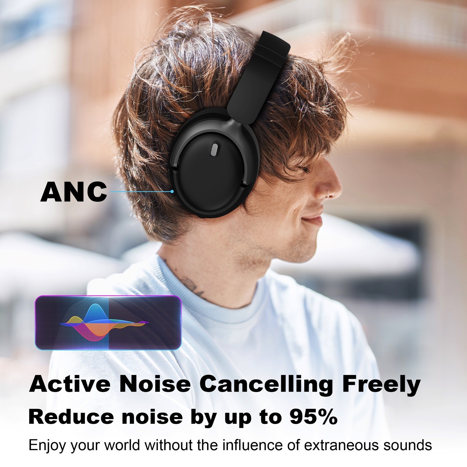 Wantek Over-ear Headphone Foldable Active Noise Cancelling Bluetooth Headset