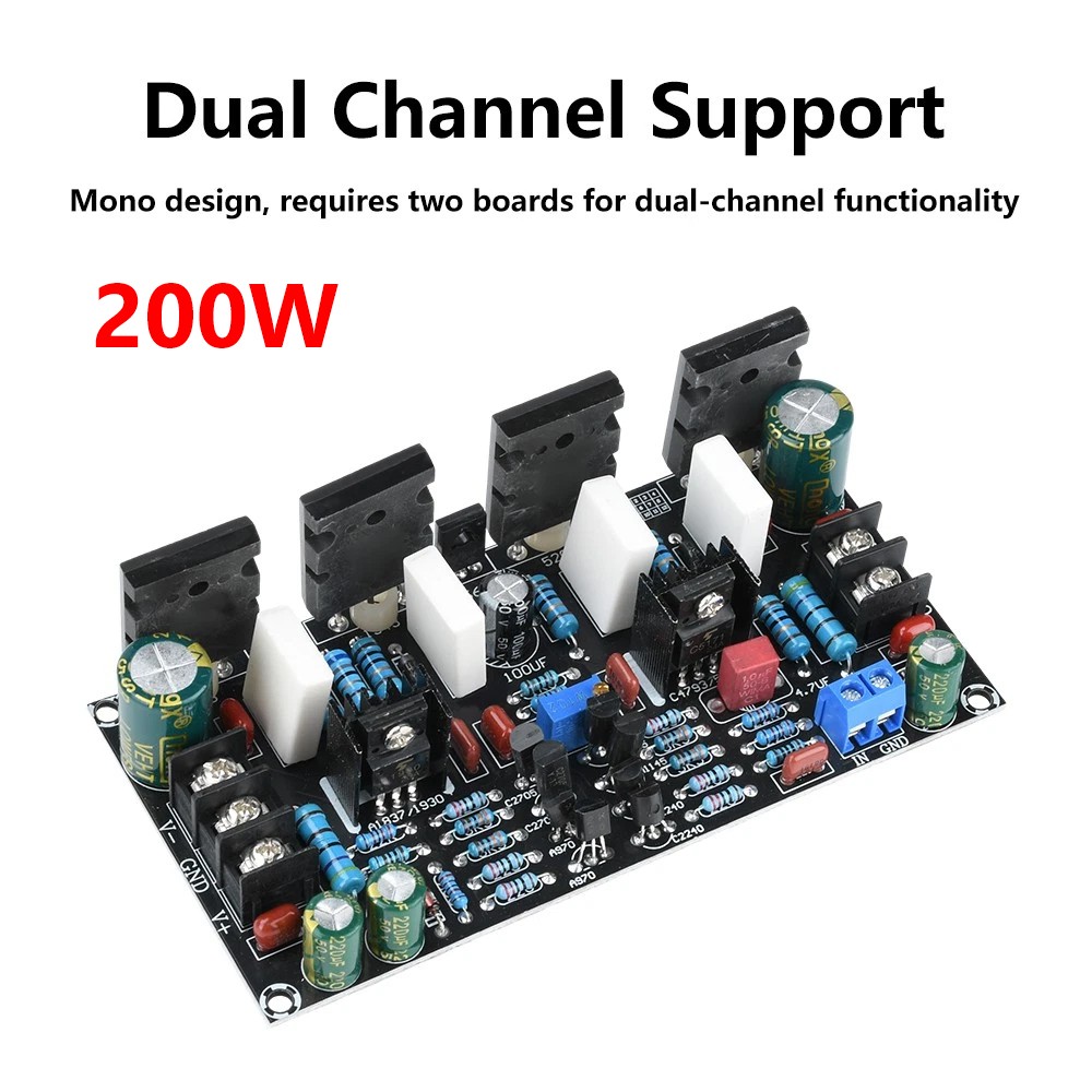 DC 20-90V 200W  Mono Power Amplifier 1943+5200 HIFI Audio Amplifier Board