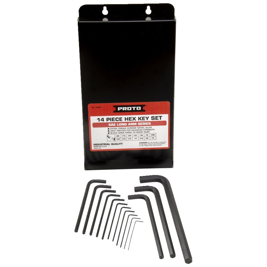 Proto J4987 Hex Key Allen Wrench Set 14 Piece SAE Long Arm  Metal Storage Box