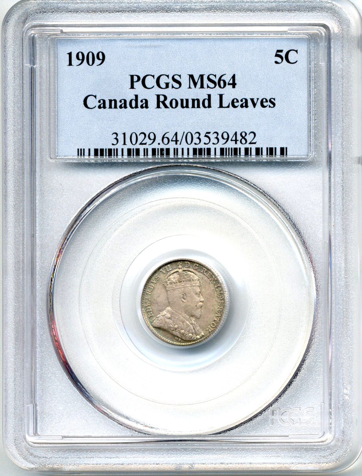 1909 Canada 5 Cent, Round Leaves - Choice Uncirculated, PCGS MS64