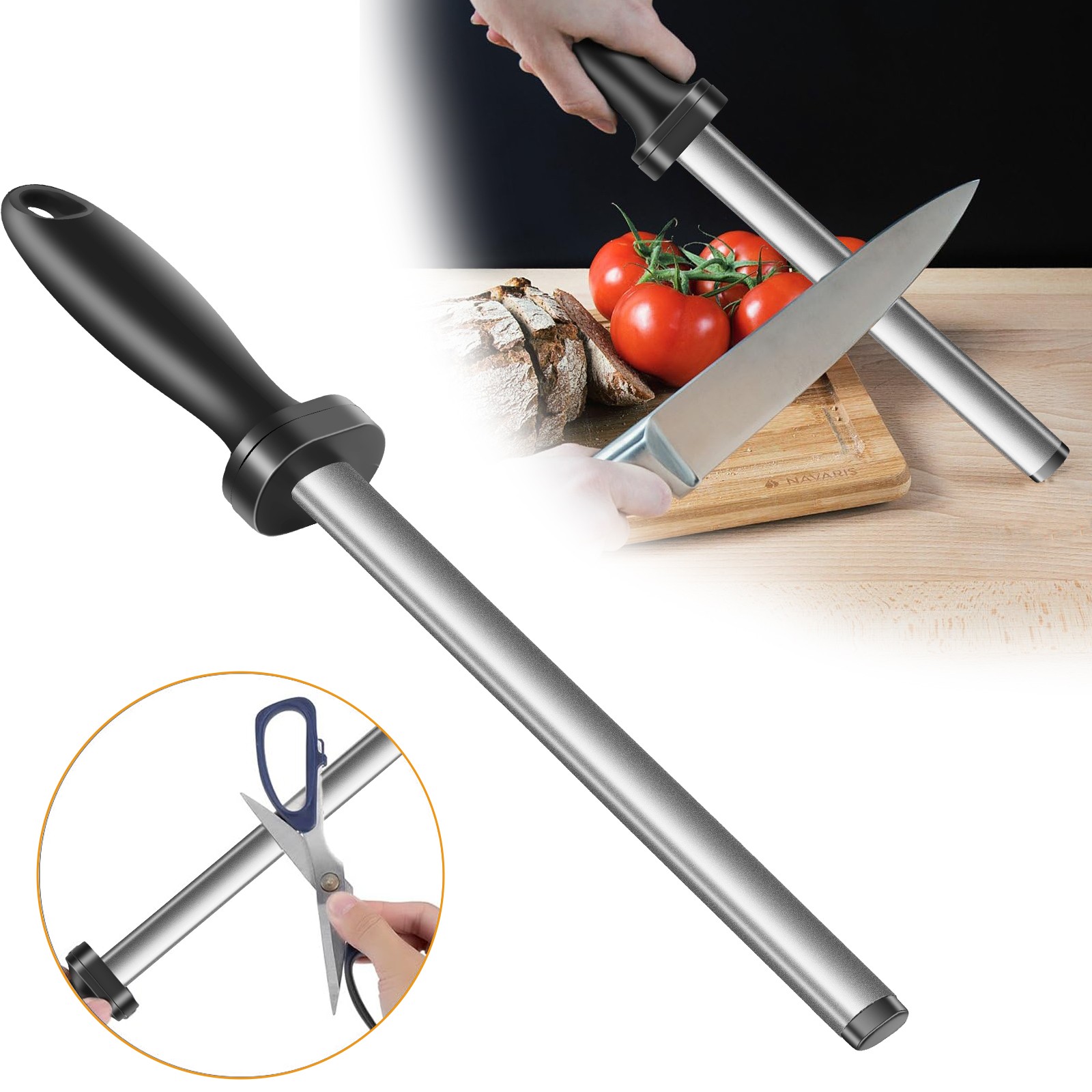 8" Diamond Knife Sharpener Flat Sharpening Rod w/ Handle for Chef Kitchen Knives