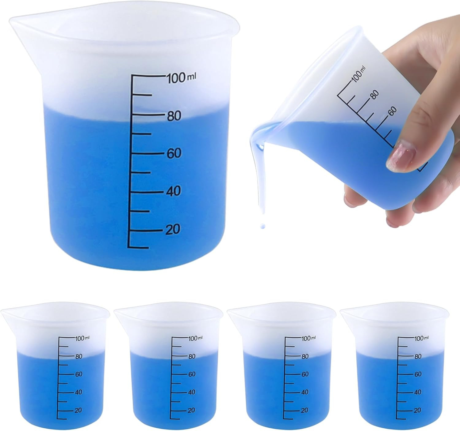 4-Pack Reusable Silicone Measuring Cups 100ml for Laundry, DIY & Crafts