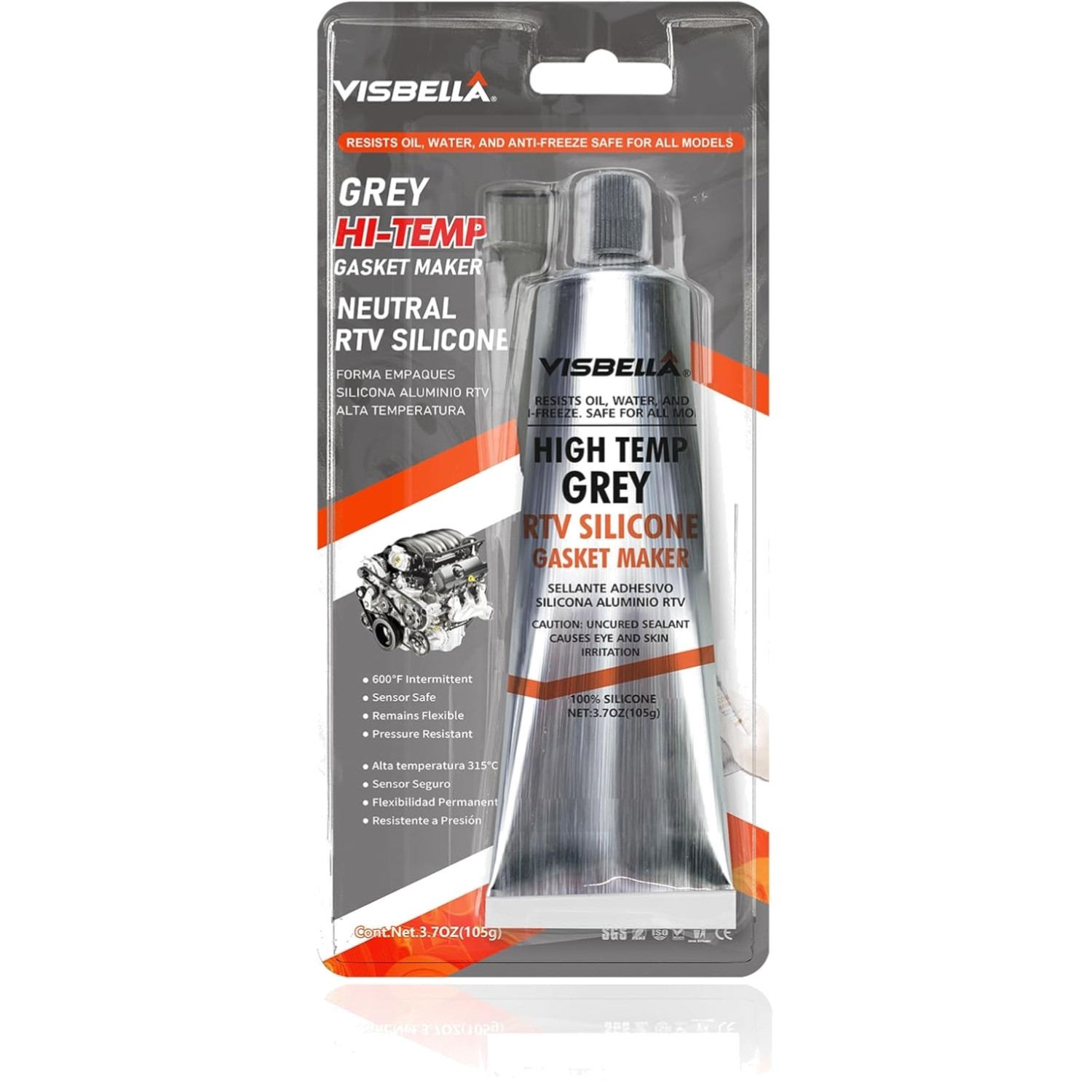 High Temperature RTV Silicone Gasket Maker Liquid 3.7OZ Grey