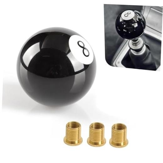 1 PC 8 Billiard Ball Shift Knob, Round Pool Ball Shift Knob with 3 Adapters,