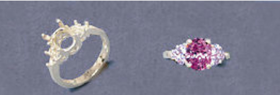 9x7mm Oval Six Accented Semi-Gypsy Silver Pre-Notched Ring Size 7