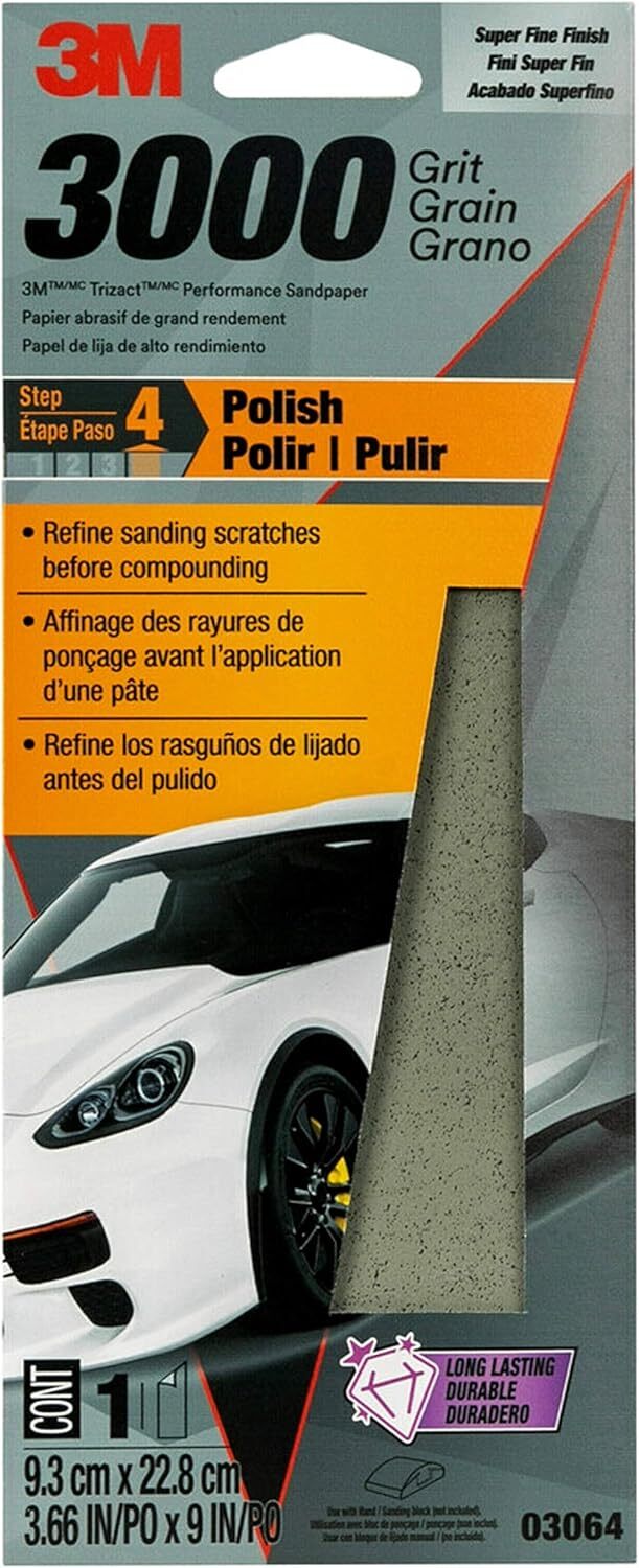 3M Performance 3000 Grit Sandpaper, 3-2/3 in x 9 in,  (03064)