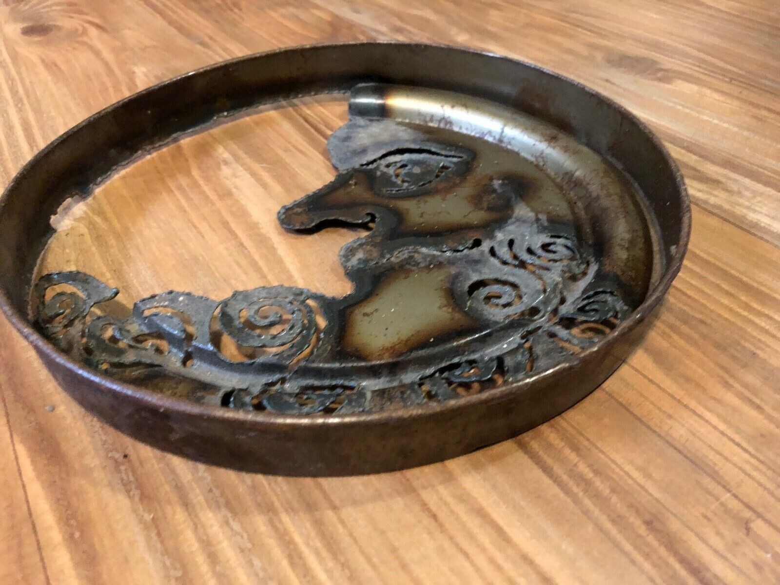 Vintage metal cut out Folk Art Man in the Moon Rusty Metal Lid