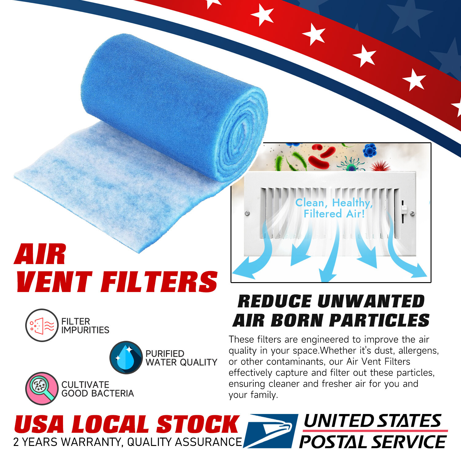 2 Pack - 12"X12'X1/2" BLUE BONDED AQUARIUM FILTER MEDIA PAD-FILTER FIBER FLOSS.