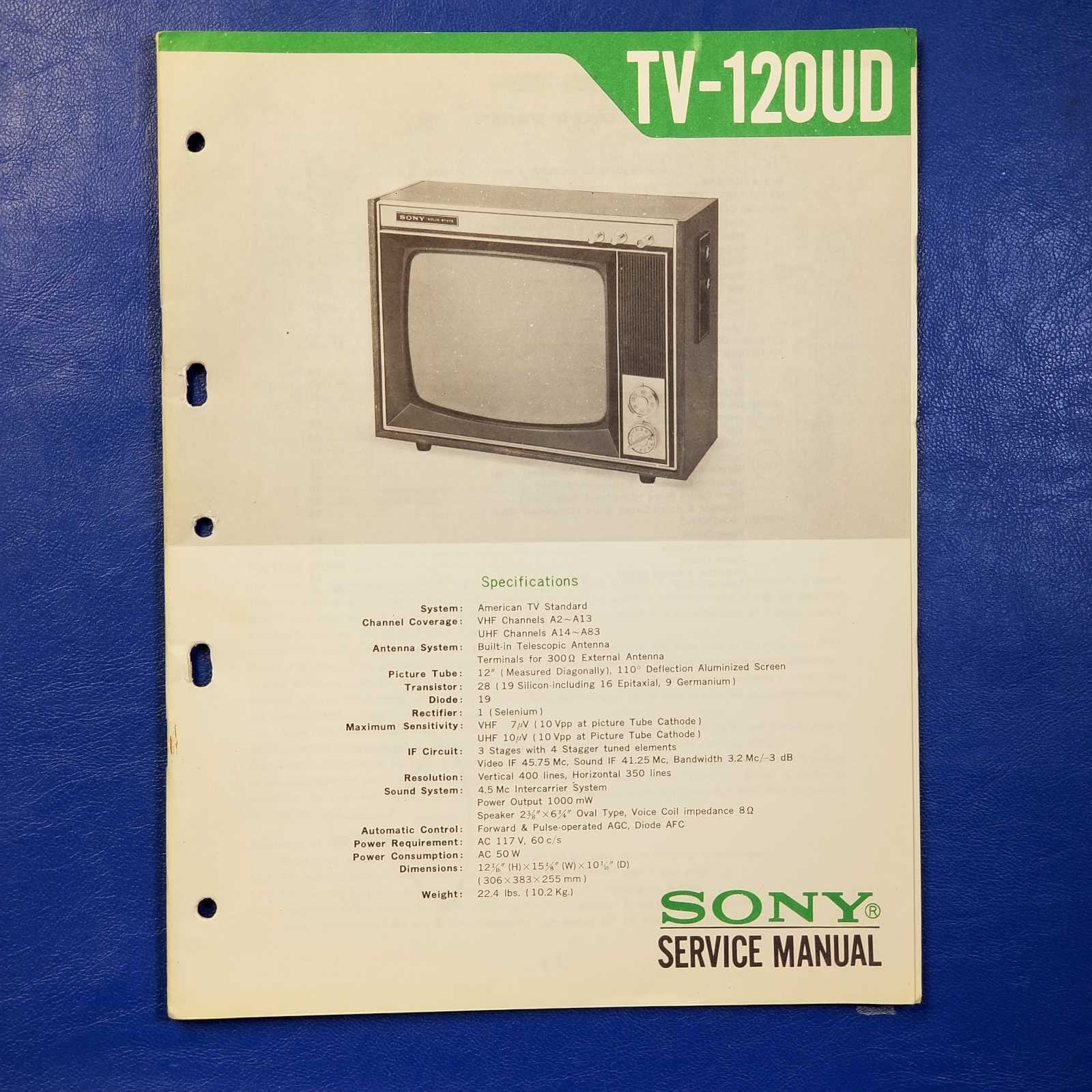 SONY TV-120UD Service Manual Original Paper OEM Repair Guide - USA