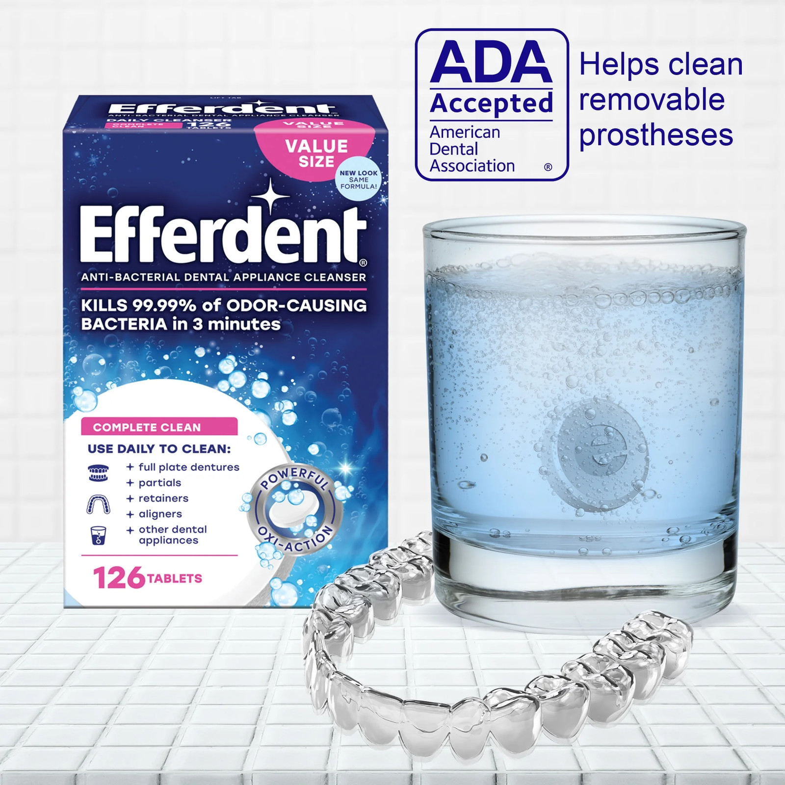 Retainer & Denture Cleaner Tablets, Complete Clean, 126 Count