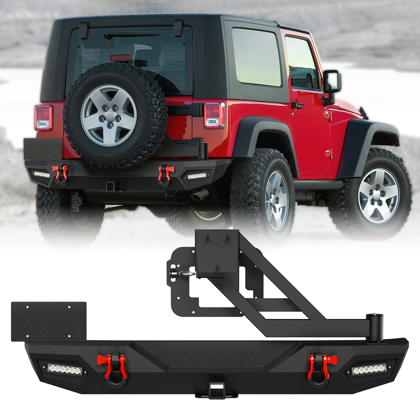 Rear Bumper for 2007-2018 Jeep Wrangler JK JKU w/ Led Light Tire Carrier 2/4 DR