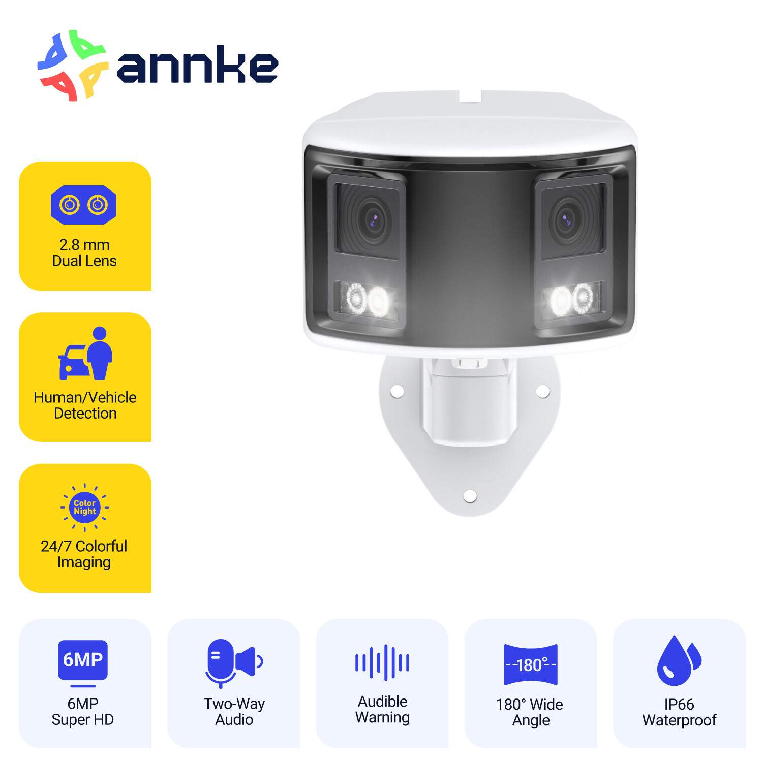 ANNKE 6MP POE Security Camera 180° Dual Lens Color Night Two Way Audio FCD600
