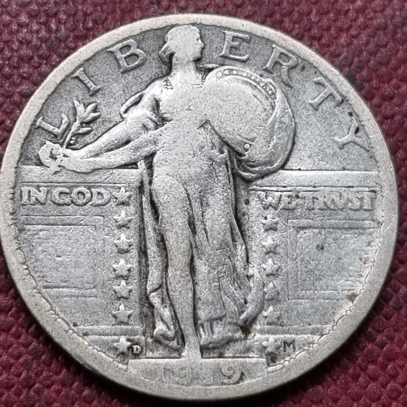 1919 D Standing Liberty Quarter 25c Better Grade VF Denver RARE KEY DATE #103083