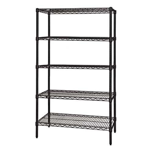 Quantum WR86-2172BK-5 NSF 5 Shelf Black Epoxy Wire Shelving Starter Kit - 72"...