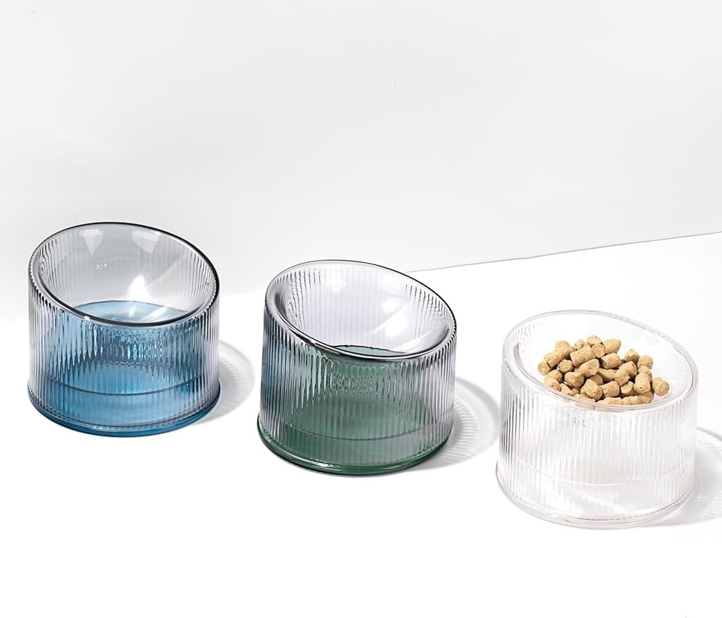Crystal Pet Bowl  Clear  Glass 2 Piece Cat Bowl,drinking water and eating food