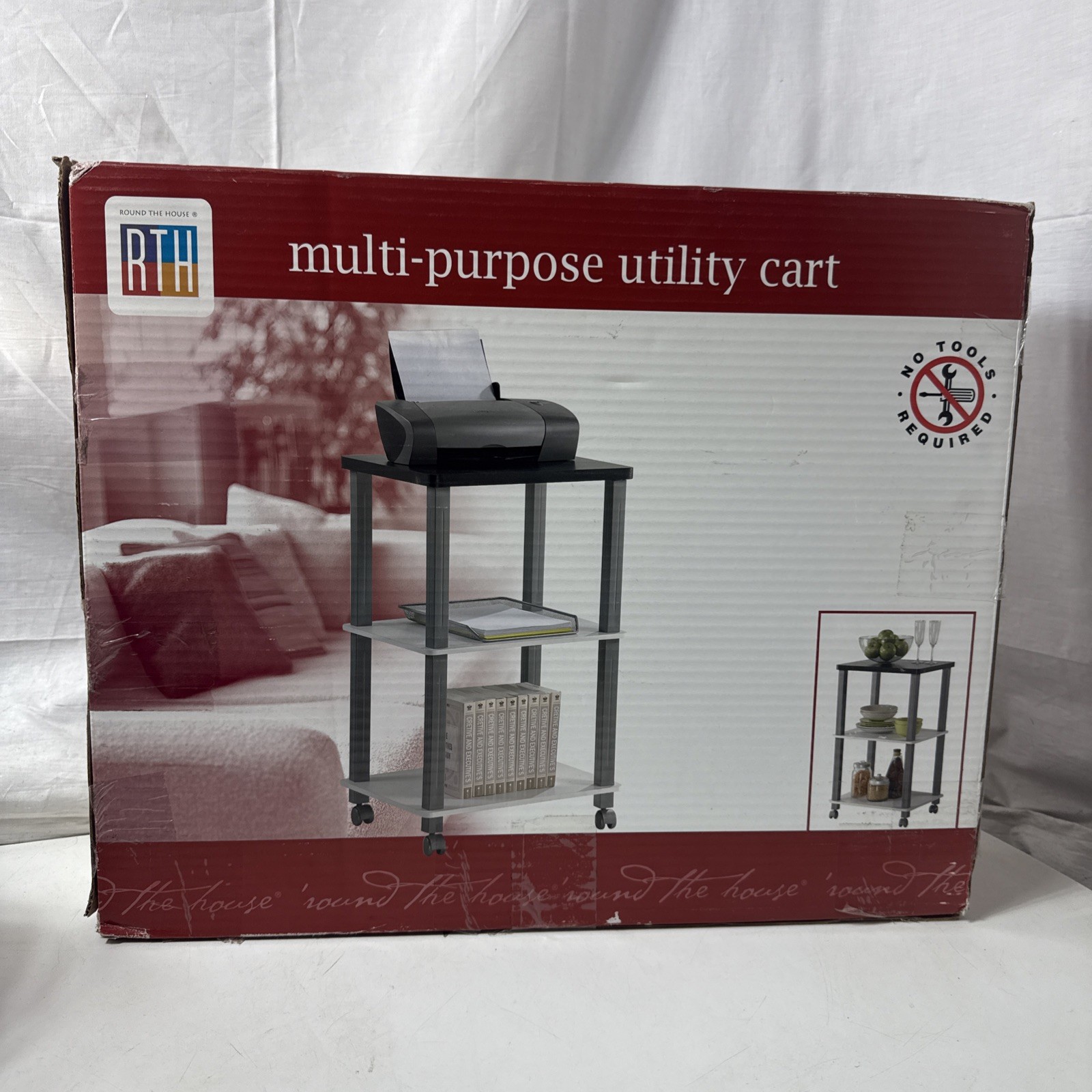 round the house utility cart Printer Cart 3 Tier Rolling Shelf New In Box