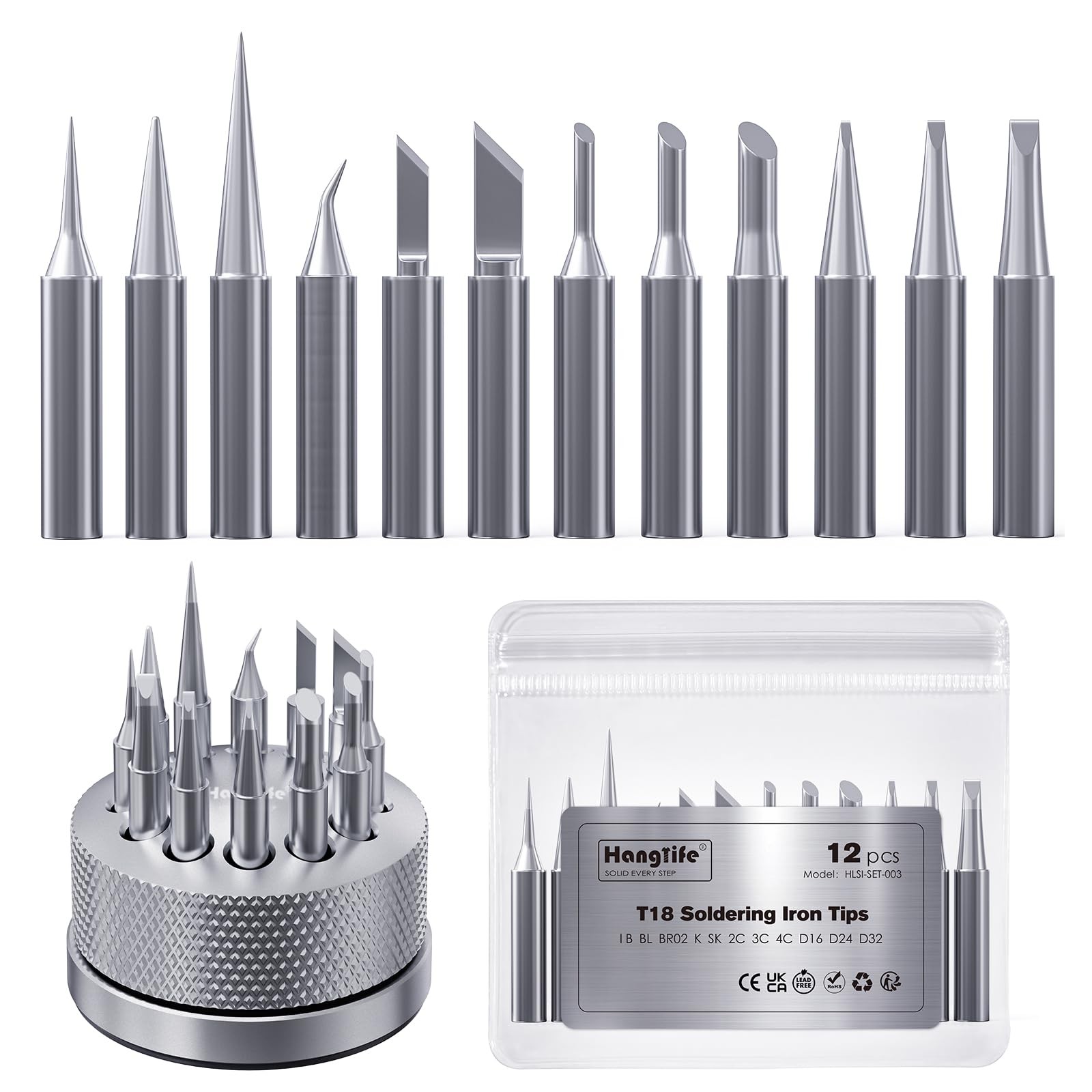 HANGLIFE T18 Soldering Iron Tips with Tip Holder for Hakko FX-888D FX-888 FX8...