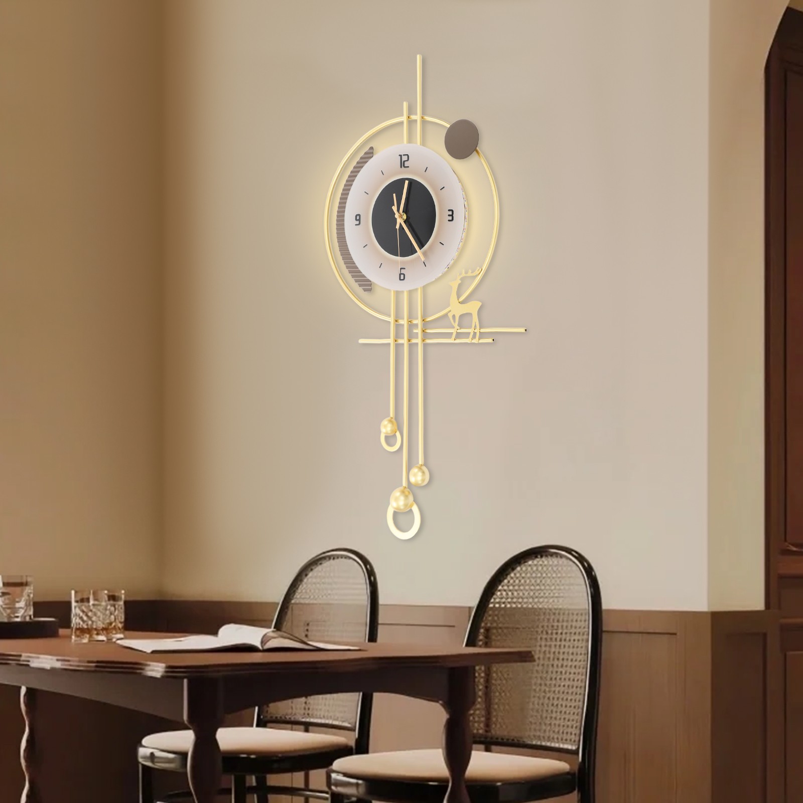 Sound-Control Led Wall Clock Golden Battery Powered Analog Quartz Lamp Home