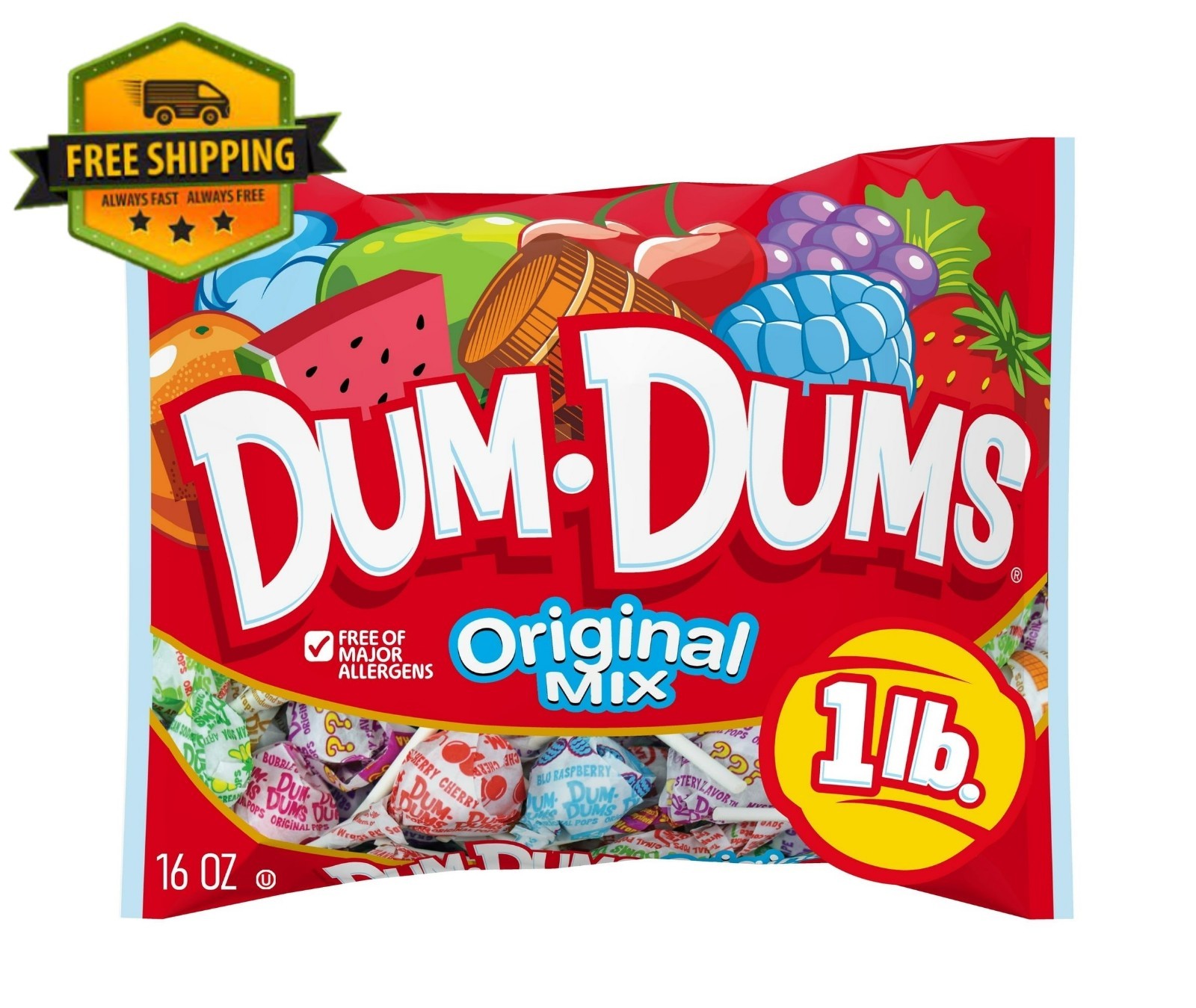 Dum Dums Original Mix Lollipops – Assorted Hard Candy, 16 oz Bag