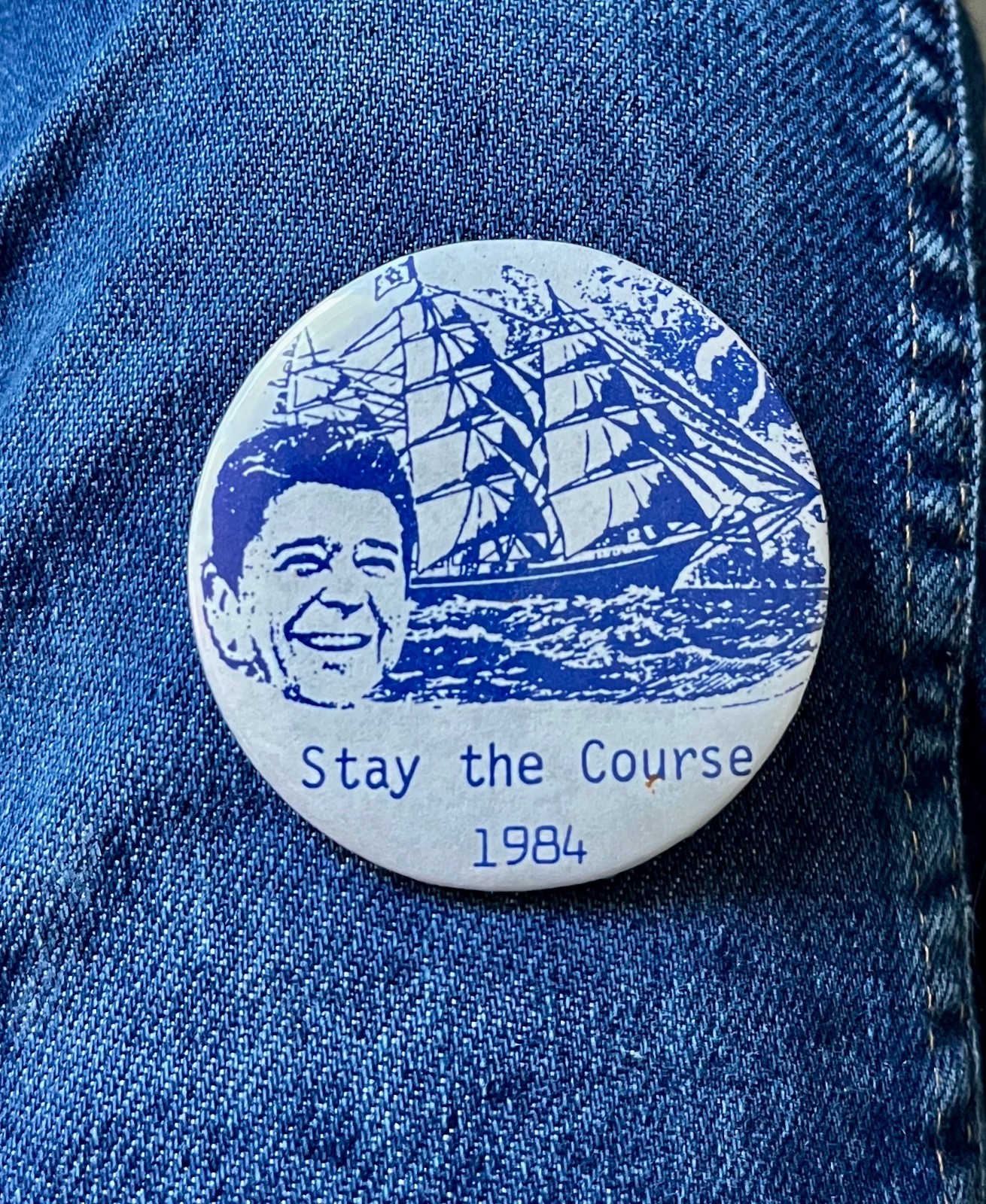 1984 Ronald Reagan For President Stay The Course 2 1/4" Cello Political
