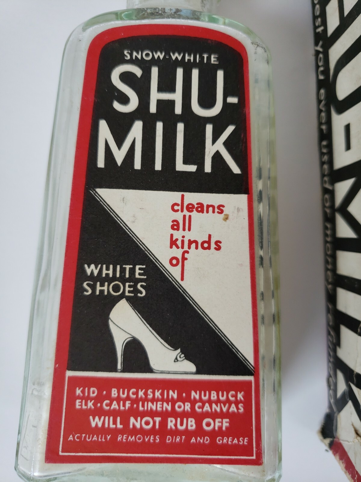 Vintage Snow White Shu-Milk Bottle and Box Shoe Cleaner New Jersey Glass Bottle