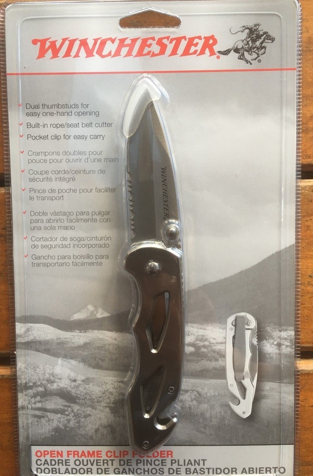 Winchester Full steel Open Frame Clip Folder Folding knife Seat Belt Cutter 3209