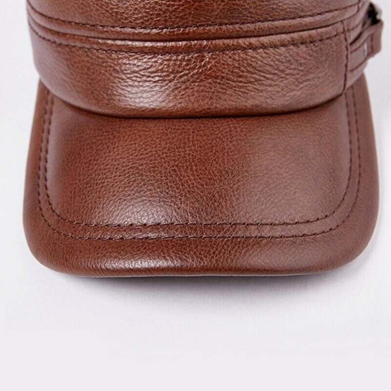HOT New！ Genuine Leather Hat Full Grain Winter Warm Cowhide Baseball Cap Hat